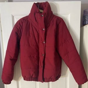 red/maroon puffer jacket!